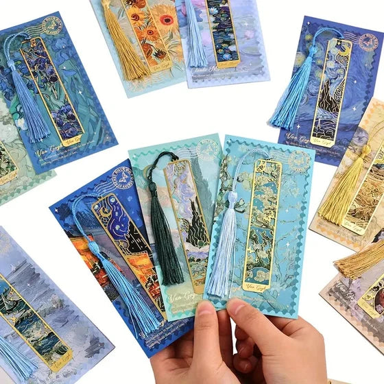 Decorative metal bookmarks with tassels; two designs are chosen at random for your pack